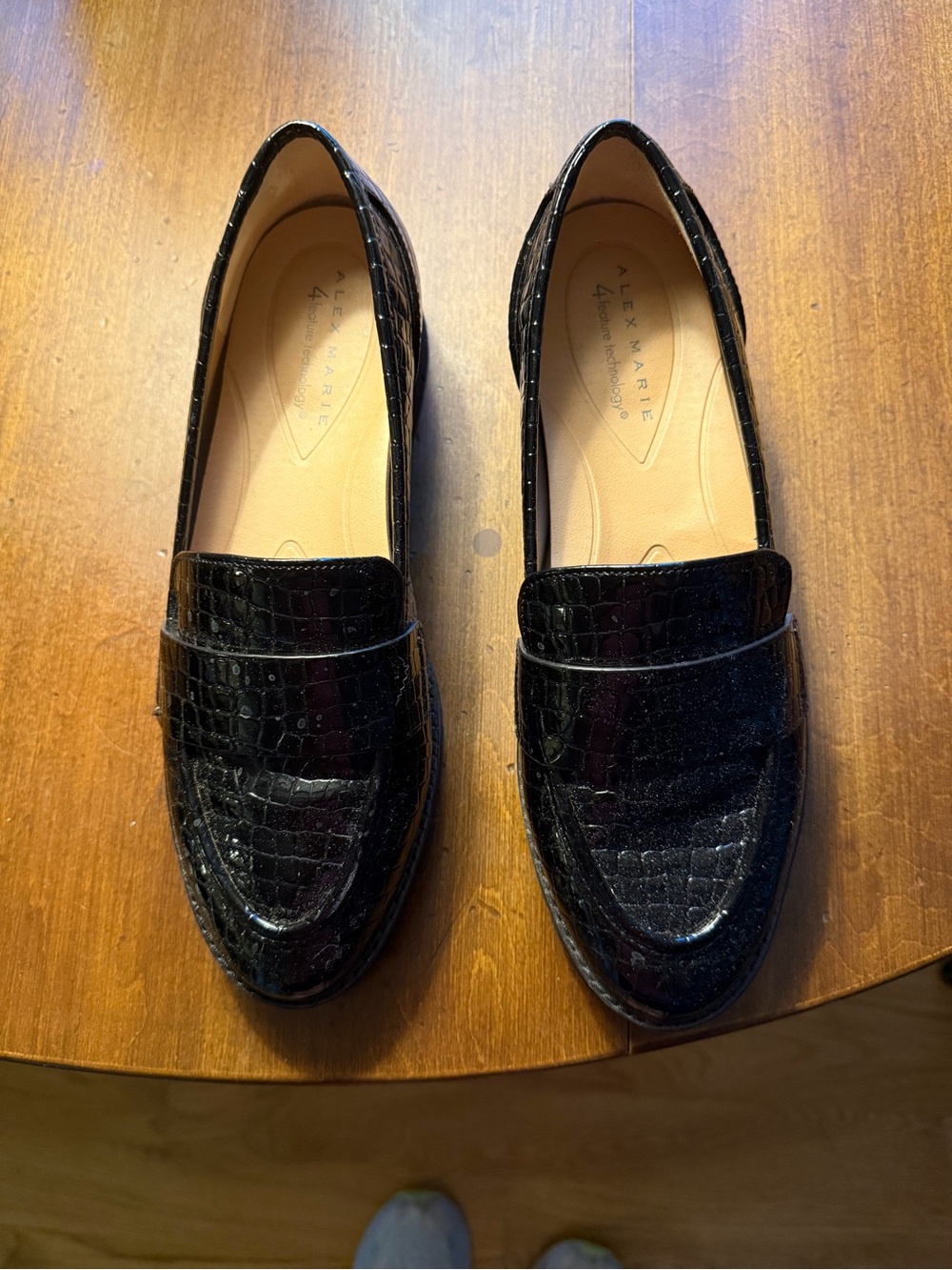 Alex Marie Black Croc-Embossed Penny Loafers